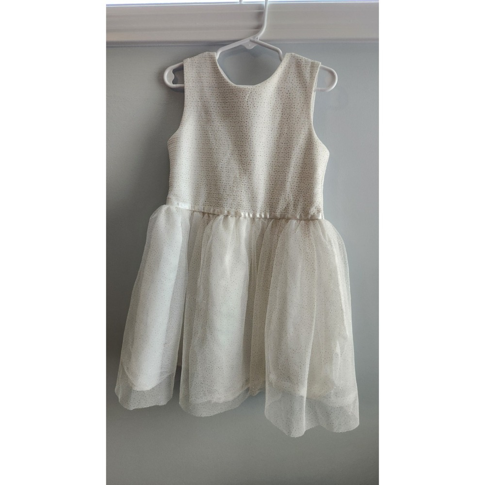 Blueberi Boulevard Girls Dress Size 7 White With Gold Glitter Flower Girl Spring